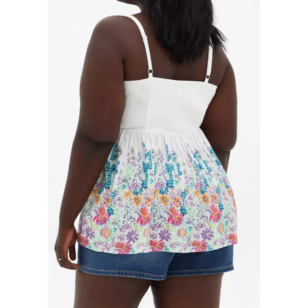 Torrid Babydoll Gauze Crochet Trim Cami White Floral Sleeveless Plus Size 2 2X - Picture 9 of 12